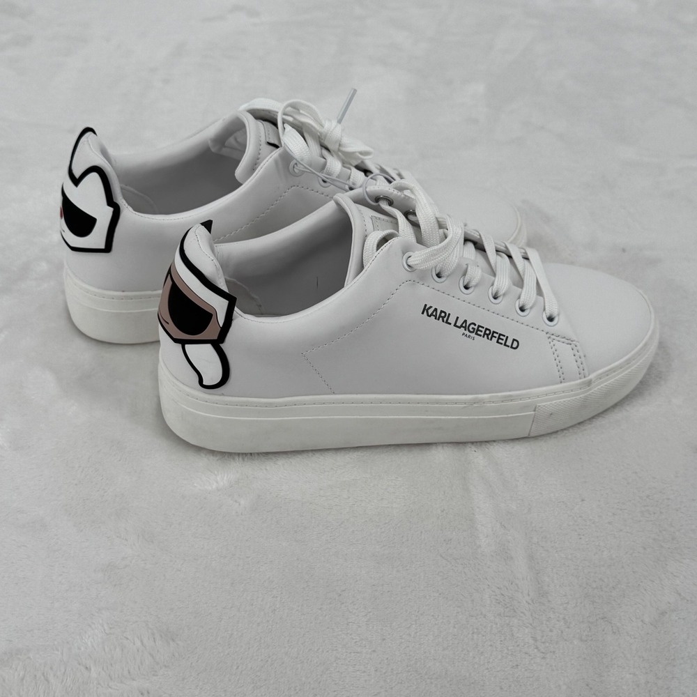 Karl Lagerfeld Paris White Leather Chella Cat Face Logo Sneakers Women's size 7 - Picture 4 of 5